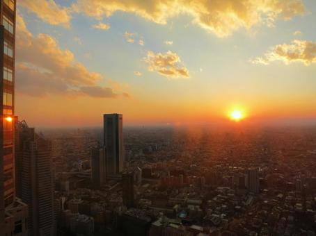 都庁展望室からの眺め 夕日 都庁展望室からの眺め 夕日の写真