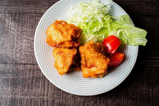 上からの鶏のから揚げ からあげ,鶏肉,唐揚げの写真素材