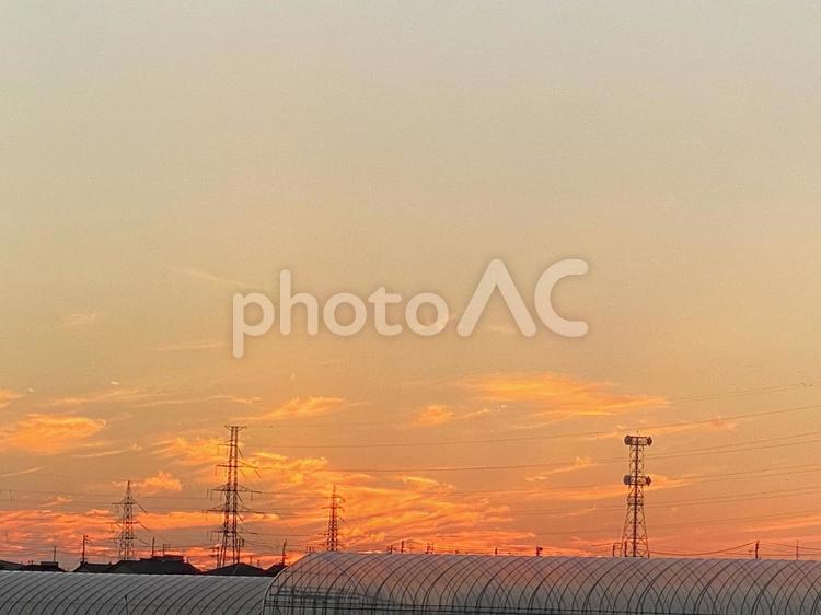 田舎の夕焼け1 夕焼け,雲,空の写真素材