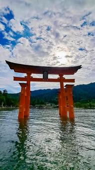宮島 海から見た厳島神社の鳥居 宮島 海から見た厳島神社の鳥居の写真