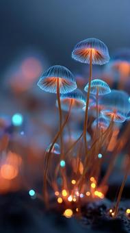 苔とキノコが生える倒木のクローズアップ 苔とキノコが生える倒木のクローズアップの写真