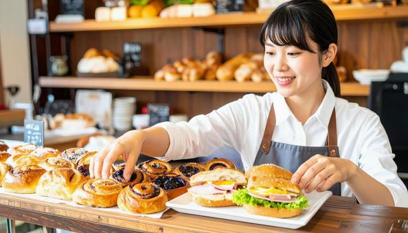 ベーカリーショップの店員の写真