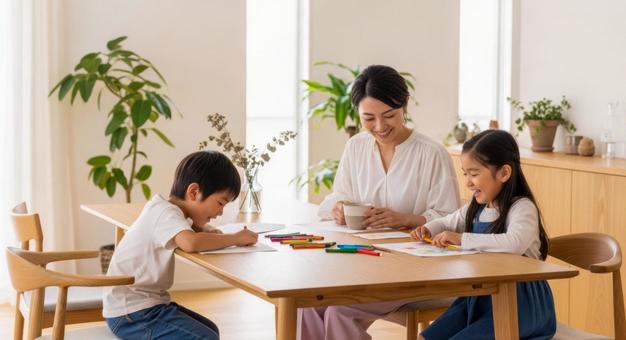 親子でお絵描き・勉強シーン 親子でお絵描き・勉強シーンの写真