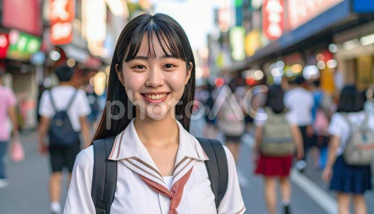 夏の学校の制服を着た日本人女学生04 少女,学生,制服の写真素材