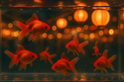 祭り灯籠と金魚 祭り灯籠と金魚の写真