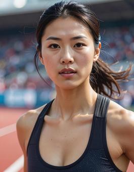 真剣な表情の女性アスリートの写真