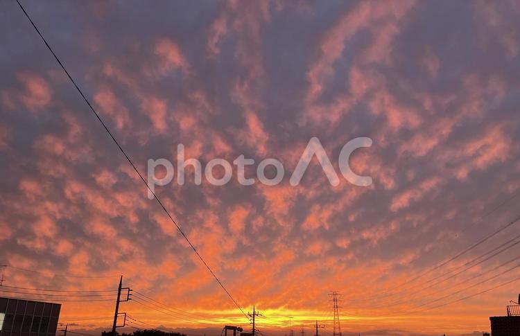 燃えるような夕焼け 夕焼け,夕暮れ,夕焼け空の写真素材