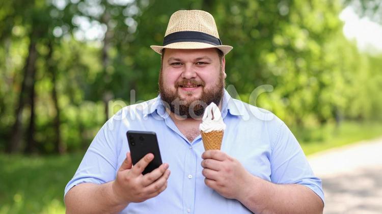 ぽっちゃりアイスデバイス_西洋の方5 男性,肥満,アイスの写真素材