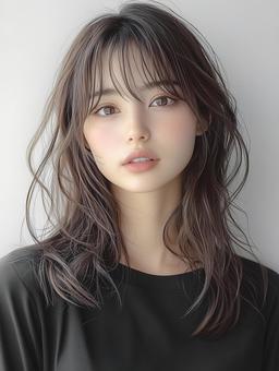 ウェーブの髪が美しい若い女性カットモデル ウェーブの髪が美しい若い女性カットモデルの写真