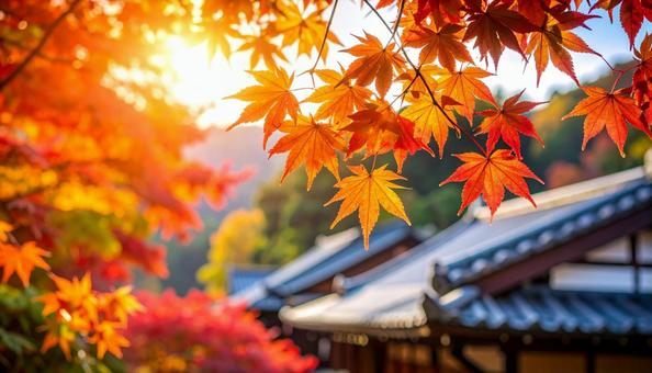 日本の美しい紅葉と瓦屋根 日本の美しい紅葉と瓦屋根の写真