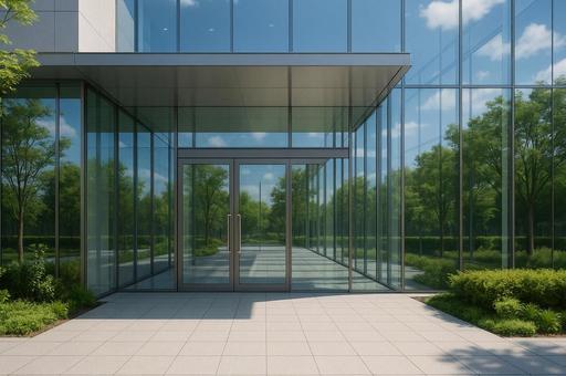 現代的なガラスの建物入口 現代的なガラスの建物入口の写真