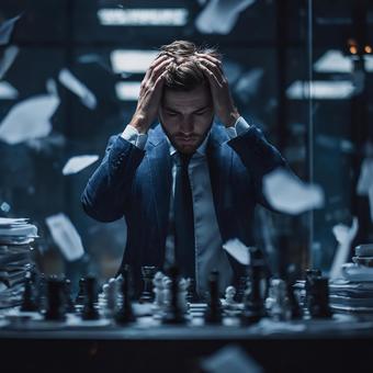 困難に直面する男性：解決策を求める姿の写真