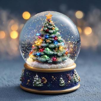 クリスマスツリーのスノードーム クリスマスツリーのスノードームの写真