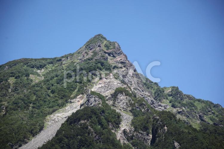 避暑の上高地　梓川からの穂高連峰明神岳 信州,深緑,森の写真素材