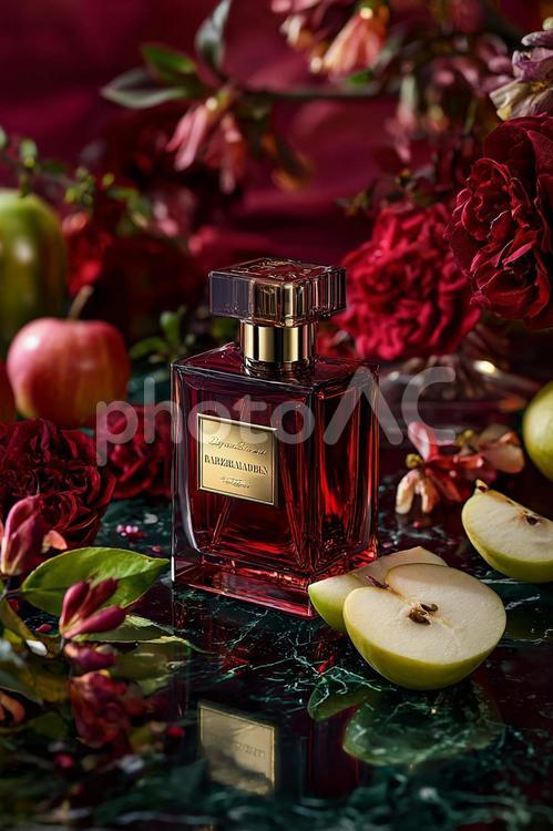 高級フレグランス：薔薇と林檎 香水,ボトル,化粧品の写真素材