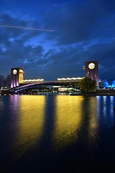富山県富岩運河環水公園のライトアップ 夜景,風景,夜の写真素材