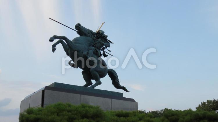 山形城　最上義光の銅像 山形城,霞城,霞ヶ城の写真素材