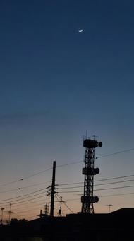 月と風景 月と風景 月,三日月,夕暮れの写真素材