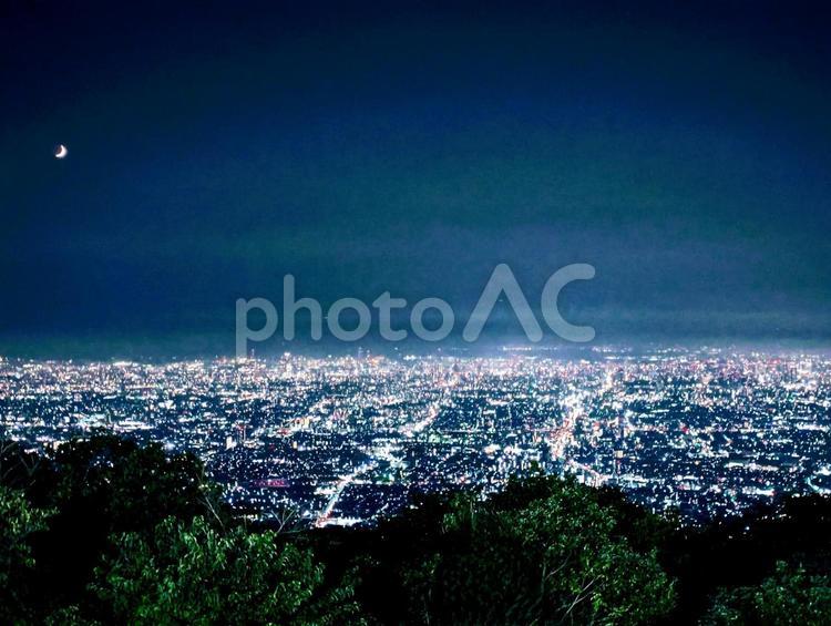 生駒山上からの大阪平野の夜景 夜景,生駒山上,夜空の写真素材