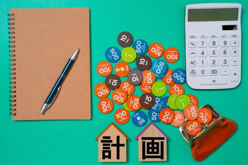 ノートと電卓と財布で家計の計画イメージ ノートと電卓と財布で家計の計画イメージ 家計,お金,ノートの写真素材