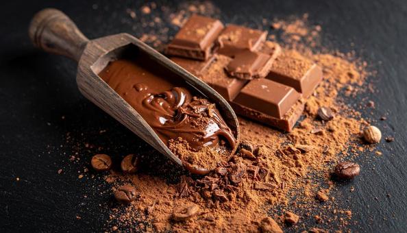 木製のスプーンとチョコレートクリームの写真