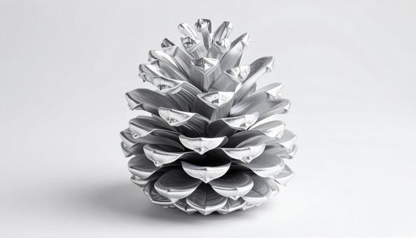 銀色　松ぼっくり　白背景　クリスマス飾りの写真