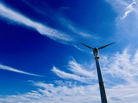 風力発電と秋の空 いわき市,フラワーセンター,空の写真素材