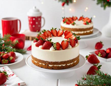 クリスマスケーキが並ぶテーブル クリスマスケーキが並ぶテーブルの写真
