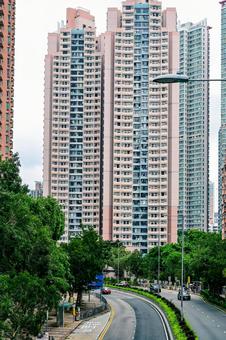 香港・カラフルな住宅（奧運駅付近） 香港,都市,風景の写真素材
