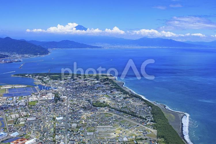 三保の松原と富士山・航空写真 アジア,静岡県,三保の写真素材
