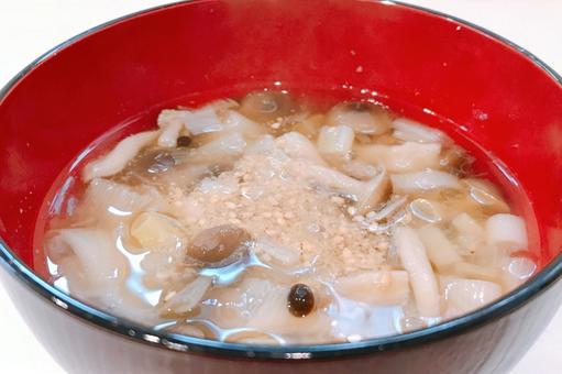 Photo, shimeji soup, mushrooms soup, mushroom sesame soup, 