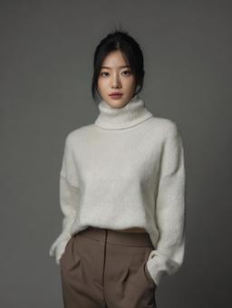 冬服ファッションのシンプルな女性 冬服ファッションのシンプルな女性の写真