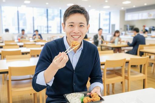 社食 男性,笑顔,食事の写真素材