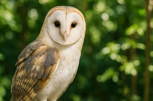 森に佇むフクロウの横顔・猛禽類・鳥類 森に佇むフクロウの横顔・猛禽類・鳥類の写真