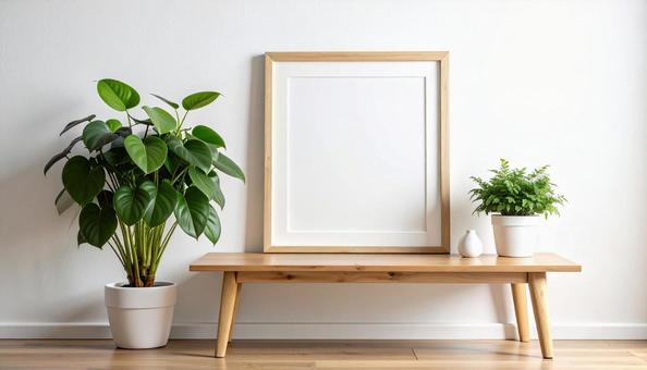 白い壁に立てかけられた木製フレーム 白い壁に立てかけられた木製フレームの写真