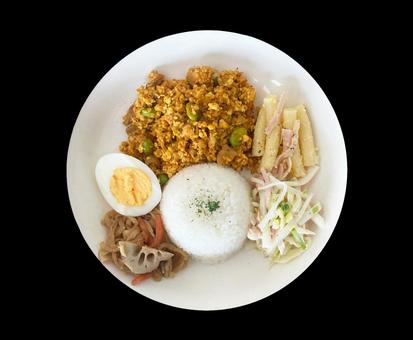 プレートごはん プレートごはん プレートごはん,ゆで卵,キーマカレーの写真素材