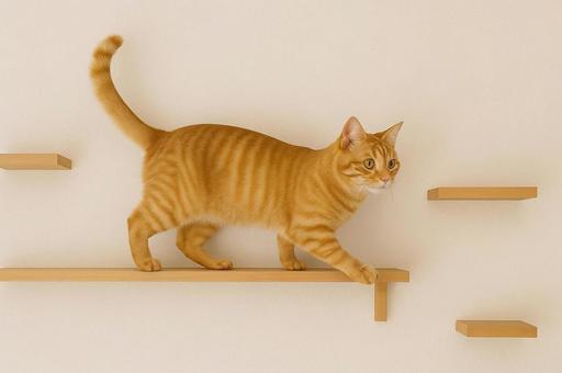キャットウォークを歩く猫 キャットウォークを歩く猫の写真