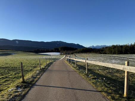山にある一本道 雪,山,自然の写真素材