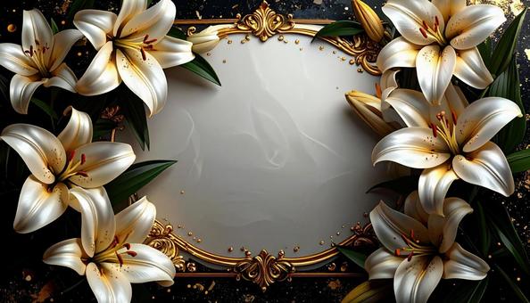 百合の花とゴールドのフレームの写真