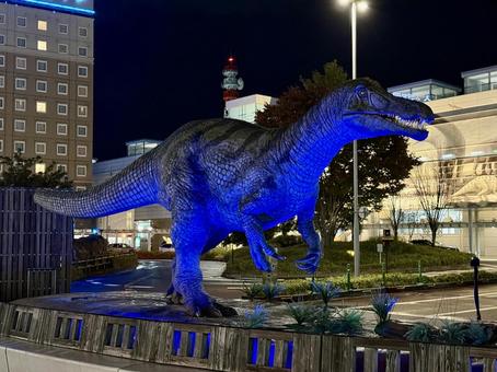 福井駅　夜の恐竜広場　世界糖尿病デー ブルーライト,イルミネーション,晩秋の写真素材