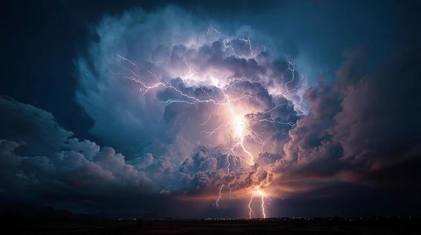 嵐の夜空に輝く雷 嵐の夜空に輝く雷の写真