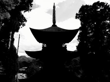 長野県-大法寺-国宝-三重塔-白黒 長野県-大法寺-国宝-三重塔-白黒 大法寺,寺,一乗山の写真素材