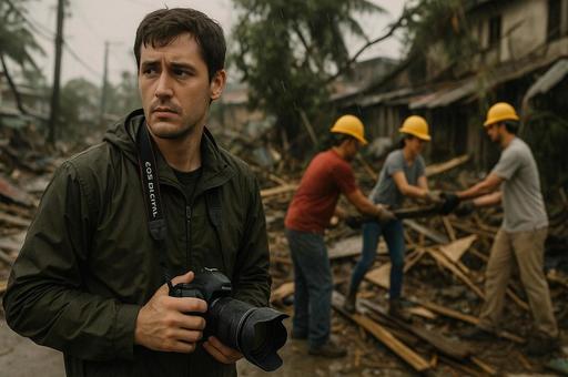 被災地で撮る報道カメラマンの写真