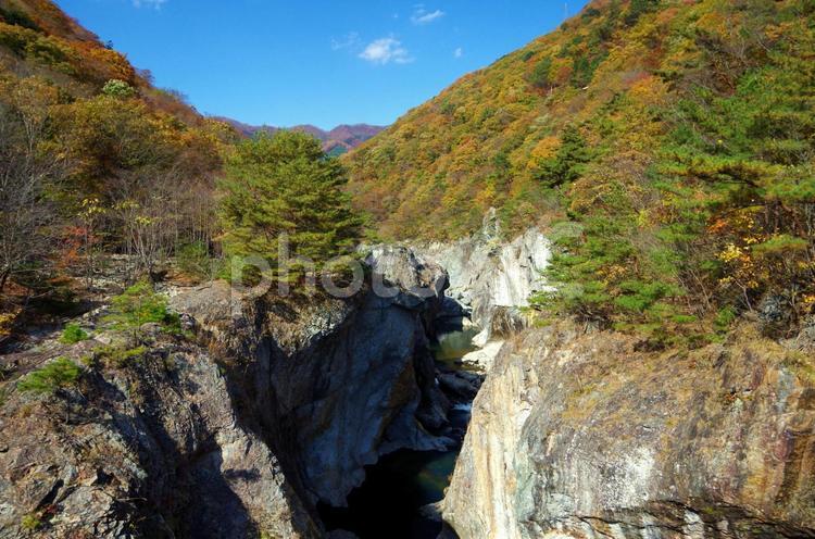 栃木県　龍王峡　むささび橋より川治温泉方面の眺め 龍王峡,鬼怒川,きぬがわの写真素材