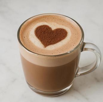 ガラスマグに入ったチョコレートラテの写真