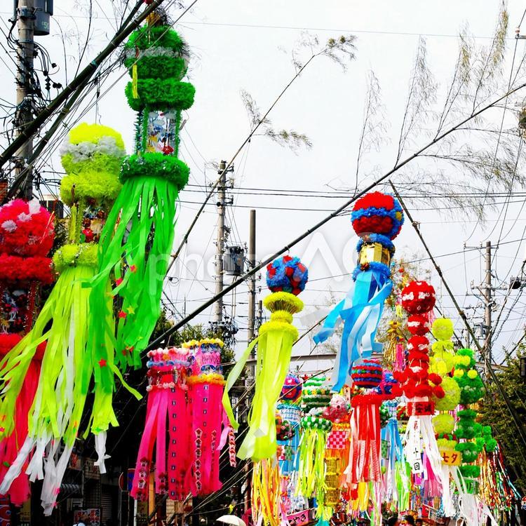 綺麗に飾られた　七夕まつり 七夕まつり,飾り,七夕の写真素材