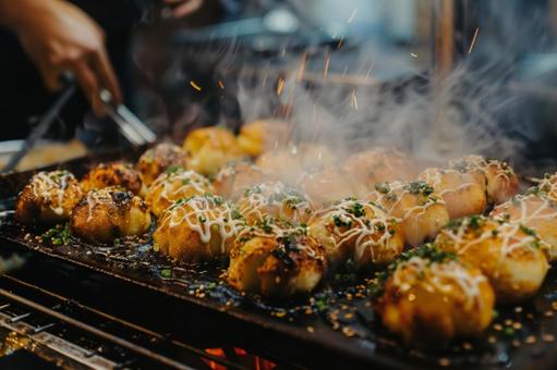 たこ焼きの鉄板風景 たこ焼きの鉄板風景の写真
