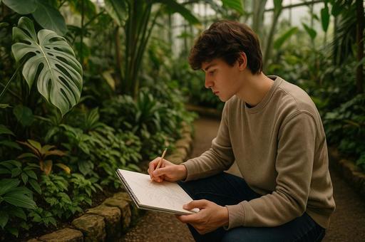 植物園でスケッチする人物 植物園でスケッチする人物の写真