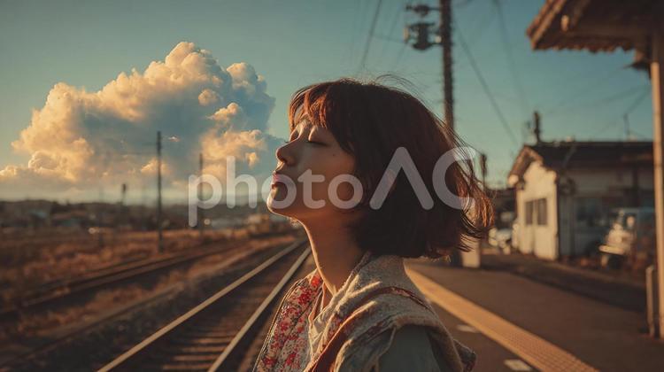 旅の途中の休息 女性,日本人,アジア人の写真素材