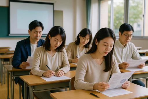 進学説明会で資料を見る保護者 進学説明会で資料を見る保護者の写真
